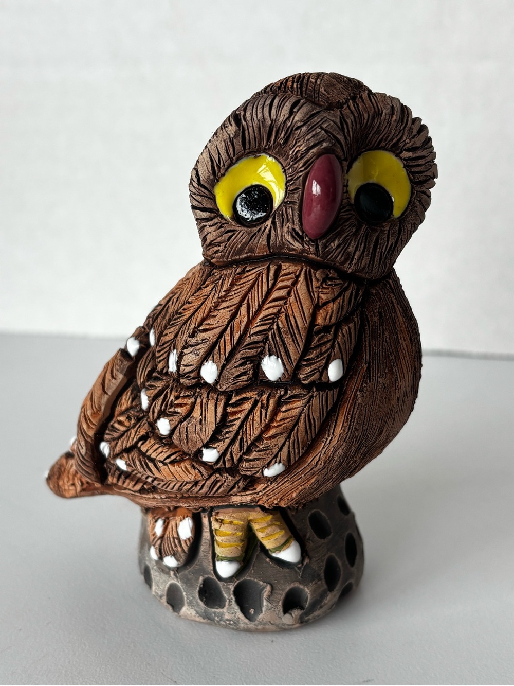 Vintage Clay/Ceramic 4.7” Owl Handmade By Casals Peru -Artesania Rinconada Style
